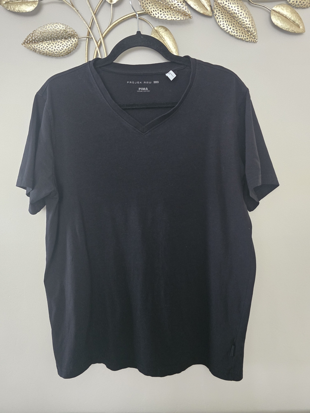Projec Raw Black V-Neck Short Sleeve Tee - Pima Cotton Size L